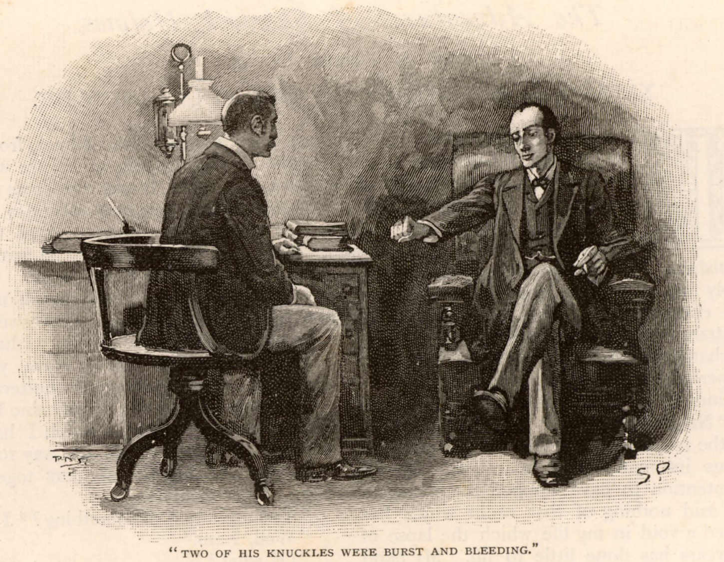 Sherlock Holmes speaking with Dr Watson, 1893